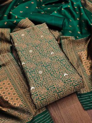 Mehendi woven silk blend unstitched churidar dress-materials 2