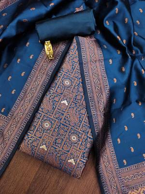 Navy-blue woven silk blend unstitched churidar dress-materials 1
