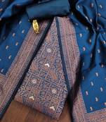 Navy-blue woven silk blend unstitched churidar dress-materials
