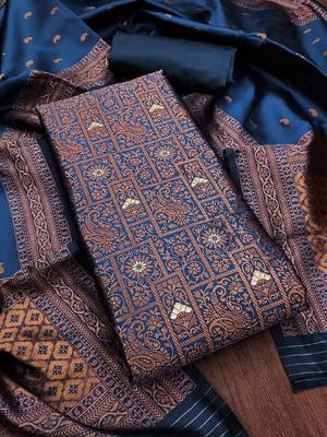 Navy-blue woven silk blend unstitched churidar dress-materials 2