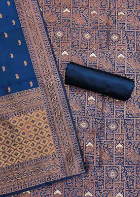 Navy-blue woven silk blend unstitched churidar dress-materials 3