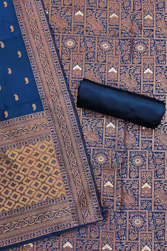 Navy-blue woven silk blend unstitched churidar dress-materials