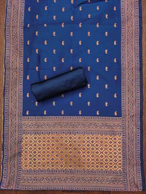 Navy-blue woven silk blend unstitched churidar dress-materials 4