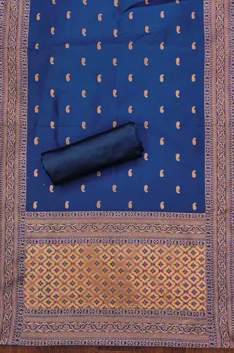 Navy-blue woven silk blend unstitched churidar dress-materials