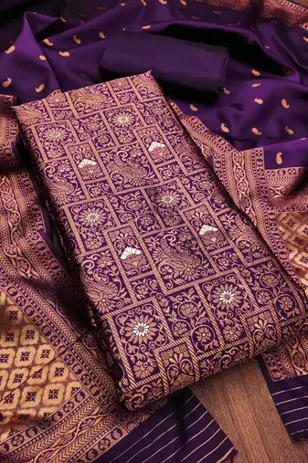 Wine woven silk blend unstitched churidar dress-materials