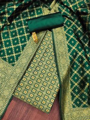 Olive woven silk blend unstitched churidar dress-materials 1