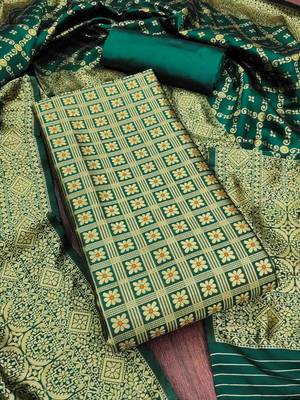 Olive woven silk blend unstitched churidar dress-materials 2