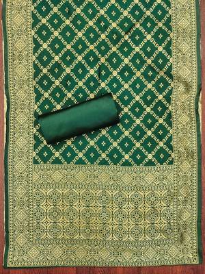 Olive woven silk blend unstitched churidar dress-materials 4