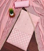 Baby-pink embroidered jacquard unstitched churidar dress-materials