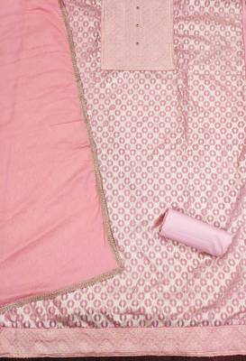 Baby-pink embroidered jacquard unstitched churidar dress-materials 2