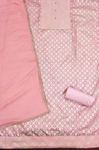 Baby-pink embroidered jacquard unstitched churidar dress-materials