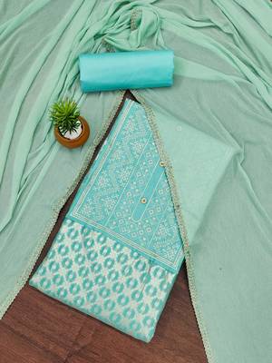 Sea-green woven jacquard unstitched churidar dress-materials 1