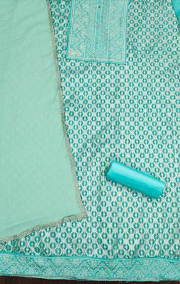 Sea-green woven jacquard unstitched churidar dress-materials 2