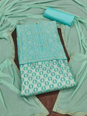 Sea-green woven jacquard unstitched churidar dress-materials 3