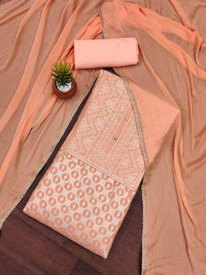 Peach woven jacquard unstitched churidar dress-materials 1