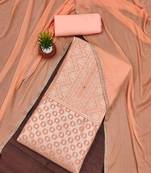 Peach woven jacquard unstitched churidar dress-materials