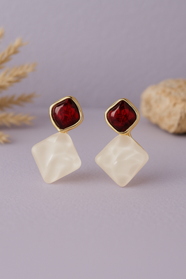 Jewelz gold-tone red & pearl geometric drop earrings 4