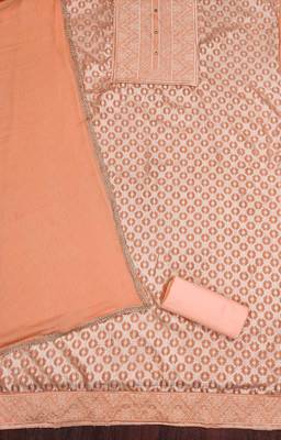 Peach woven jacquard unstitched churidar dress-materials 2