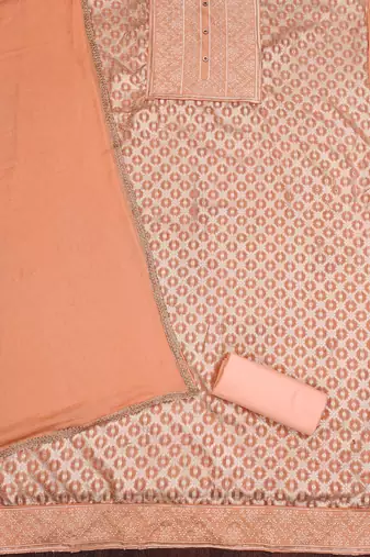 Peach woven jacquard unstitched churidar dress-materials