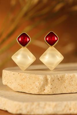 Jewelz gold-tone red & pearl geometric drop earrings 5