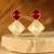 Jewelz gold-tone red & pearl geometric drop earrings