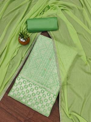 Green woven jacquard unstitched churidar dress-materials 1