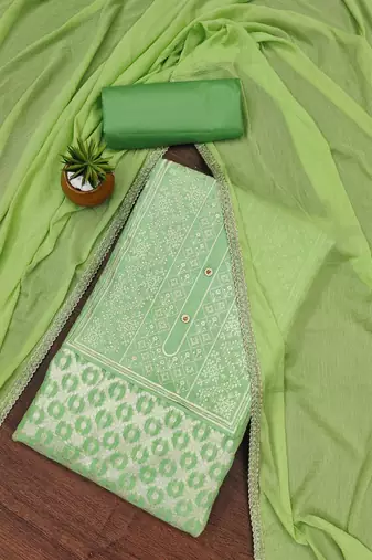 Green woven jacquard unstitched churidar dress-materials