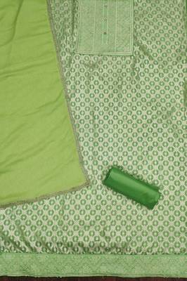 Green woven jacquard unstitched churidar dress-materials 2