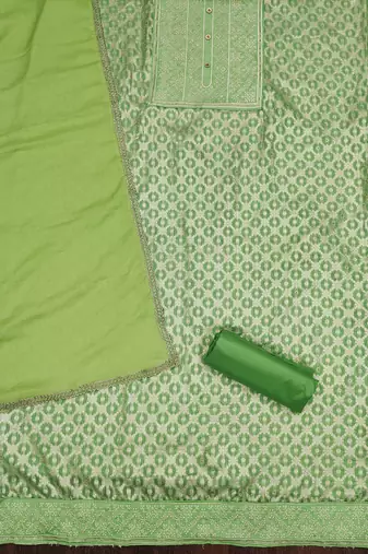 Green woven jacquard unstitched churidar dress-materials