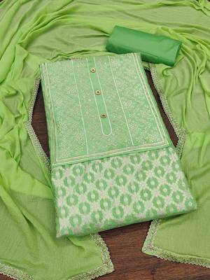 Green woven jacquard unstitched churidar dress-materials 3