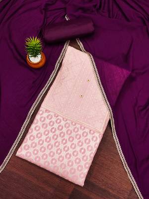 Baby-pink woven jacquard unstitched churidar dress-materials 1