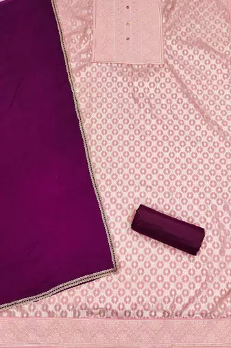 Baby-pink woven jacquard unstitched churidar dress-materials