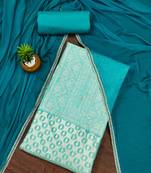 Sea-green woven jacquard unstitched churidar dress-materials