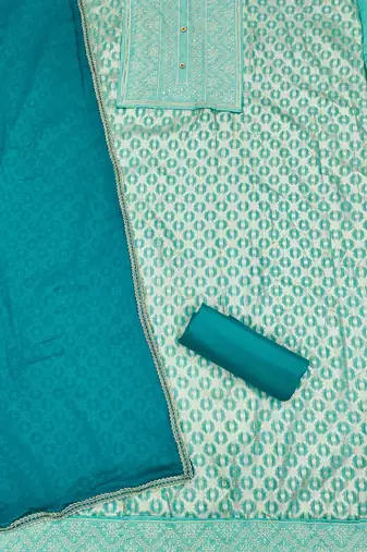Sea-green woven jacquard unstitched churidar dress-materials