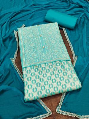 Sea-green woven jacquard unstitched churidar dress-materials 3