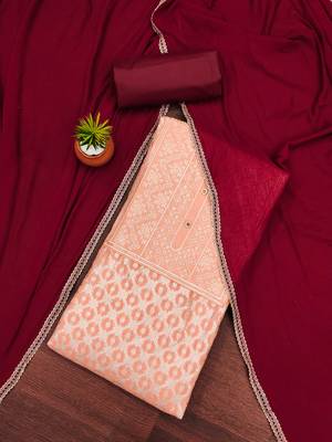Peach woven jacquard unstitched churidar dress-materials 1