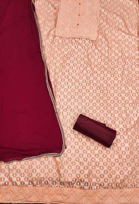 Peach woven jacquard unstitched churidar dress-materials 2