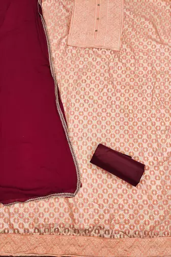 Peach woven jacquard unstitched churidar dress-materials