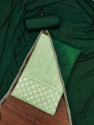 Green woven jacquard unstitched churidar dress-materials 1