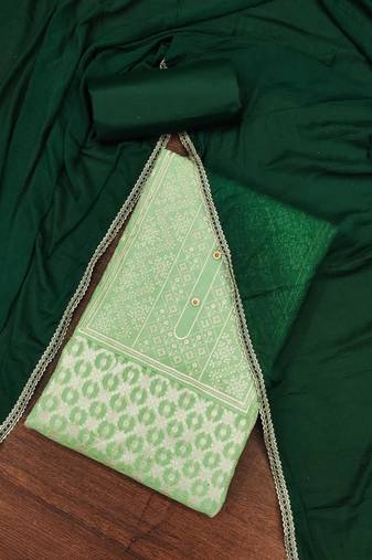 Green woven jacquard unstitched churidar dress-materials