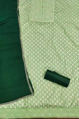 Green woven jacquard unstitched churidar dress-materials
