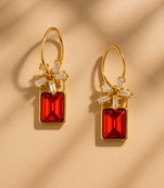 Jewelz gold-plated red stone earrings with crystal floral accents