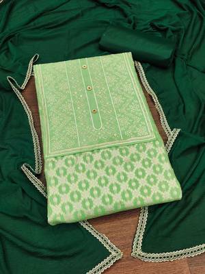 Green woven jacquard unstitched churidar dress-materials 3