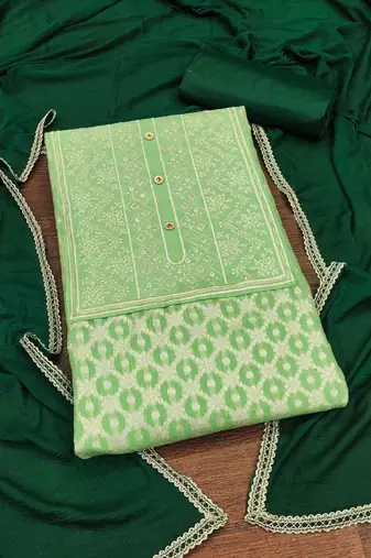 Green woven jacquard unstitched churidar dress-materials