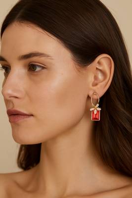 Jewelz gold-plated red stone earrings with crystal floral accents 2
