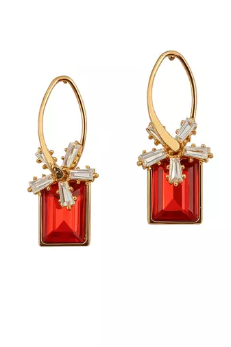 Jewelz gold-plated red stone earrings with crystal floral accents