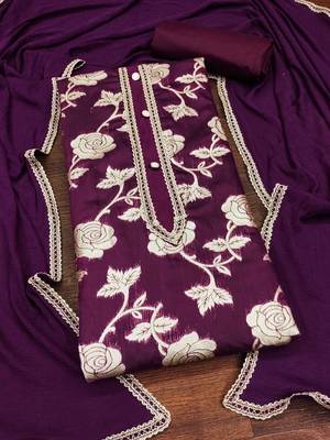 Burgundy woven jacquard unstitched churidar dress-materials 3