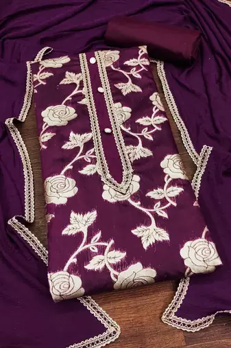 Burgundy woven jacquard unstitched churidar dress-materials
