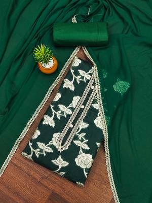 Green woven jacquard unstitched churidar dress-materials 1