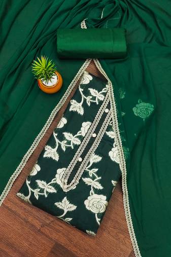 Green woven jacquard unstitched churidar dress-materials